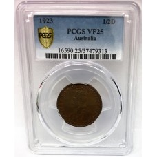 AUSTRALIA 1923 . HALF 1/2  PENNY . PCGS VF25